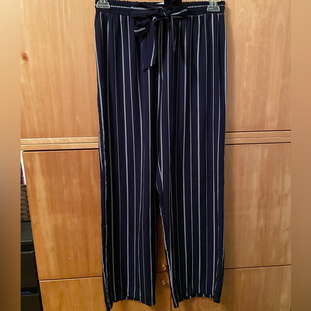 Blue and white striped pants